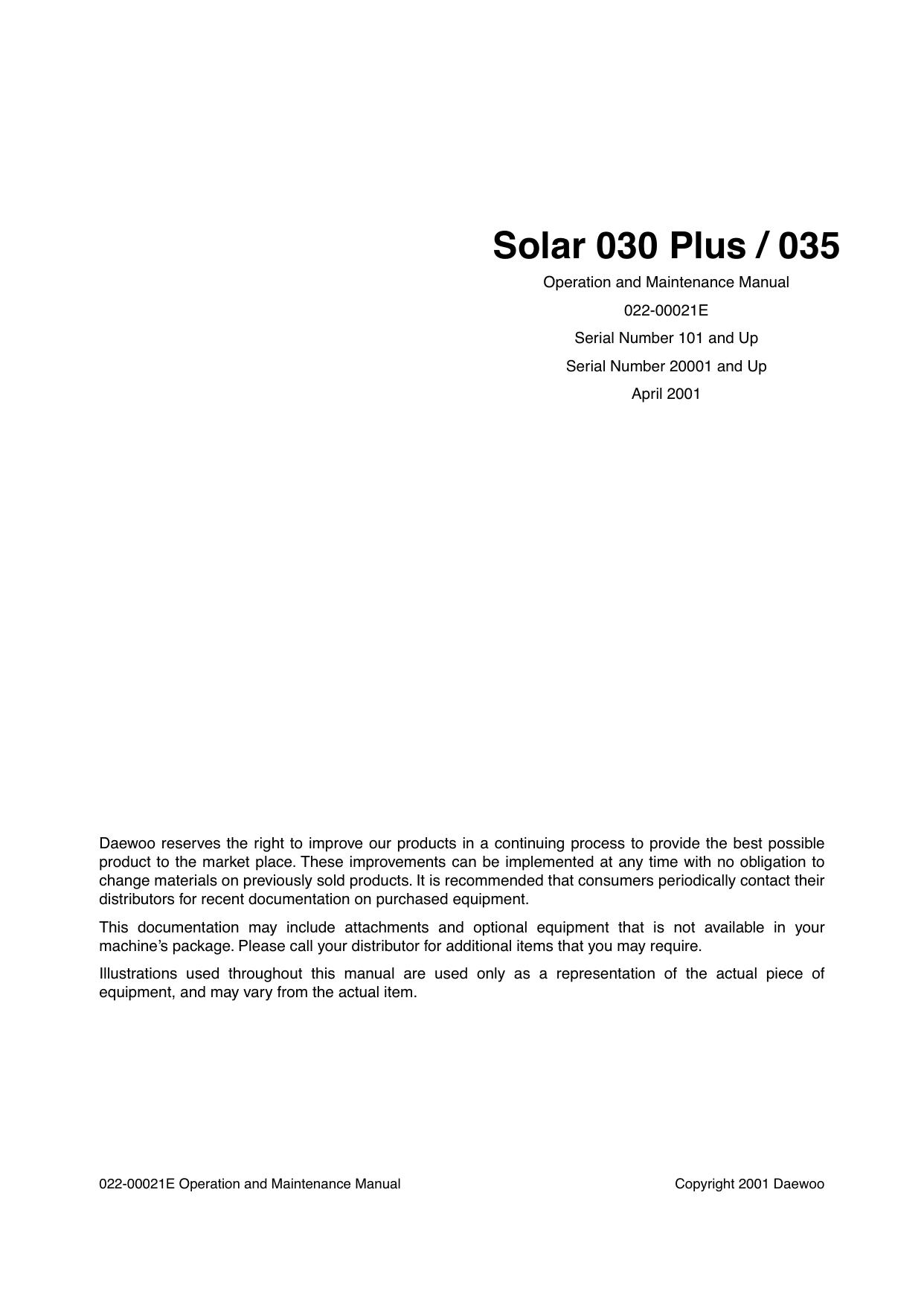 Solar S030 Plus S035 Operation and Maintenance Manual